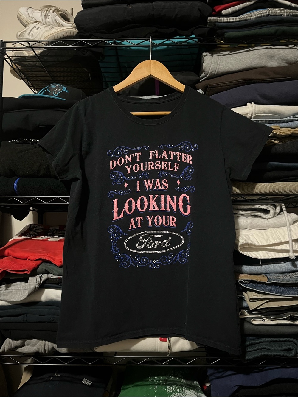 Ford Black Short Sleeve Tee with Pink and Blue Graphic